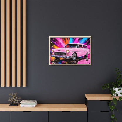 Pink Classic Station Wagon Canvas Print — Retro Car Wall Art, Framed Matte Multi‑Color Splash