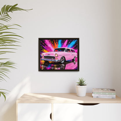Pink Classic Station Wagon Canvas Print — Retro Car Wall Art, Framed Matte Multi‑Color Splash