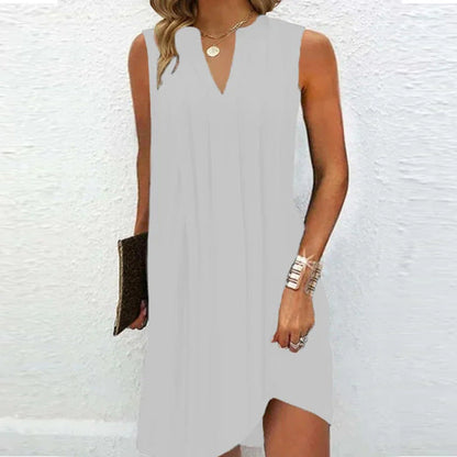 Ladies’ Notch V‑Neck Pleated Petal‑Sleeve Maxi Dress