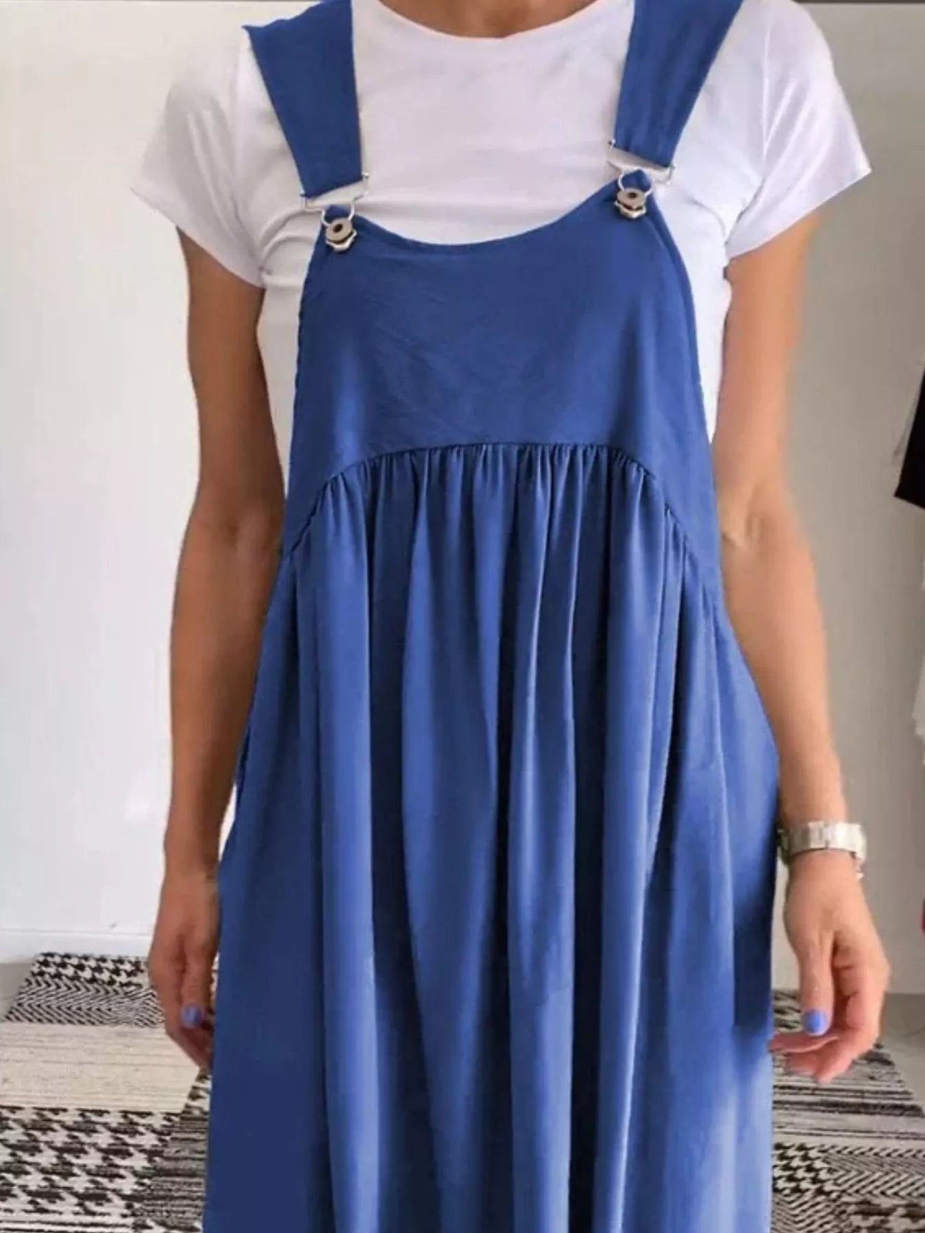 Ruched Wide Strap Overall Maxi Dress