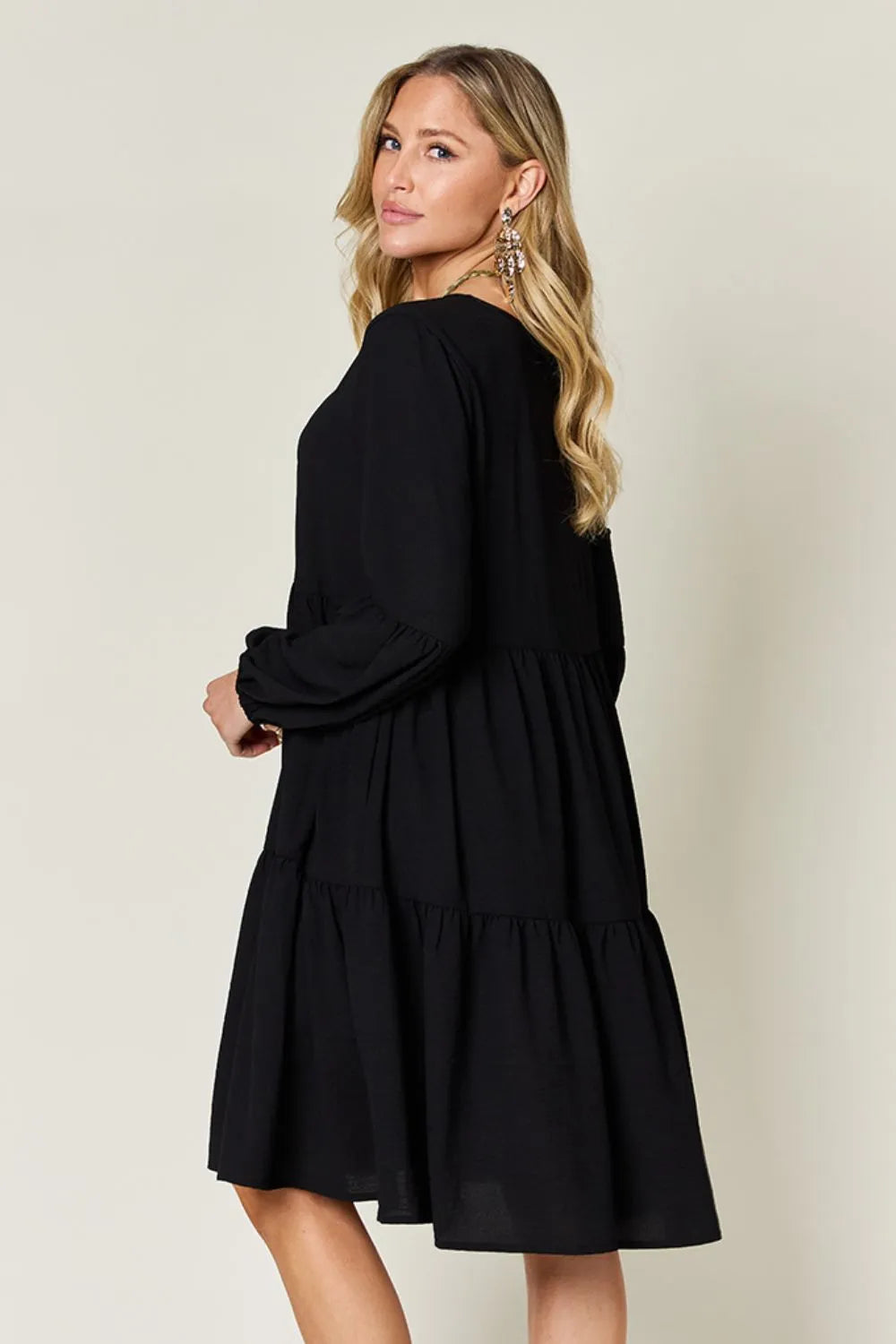 Garden Naked Women's Casual Dress Babydoll Tiered Dress with Pockets Long Sleeve Ruffle Hem Soft Cotton Blend Loose Fit