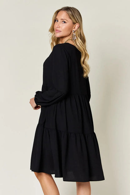 Garden Naked Women's Casual Dress Babydoll Tiered Dress with Pockets Long Sleeve Ruffle Hem Soft Cotton Blend Loose Fit