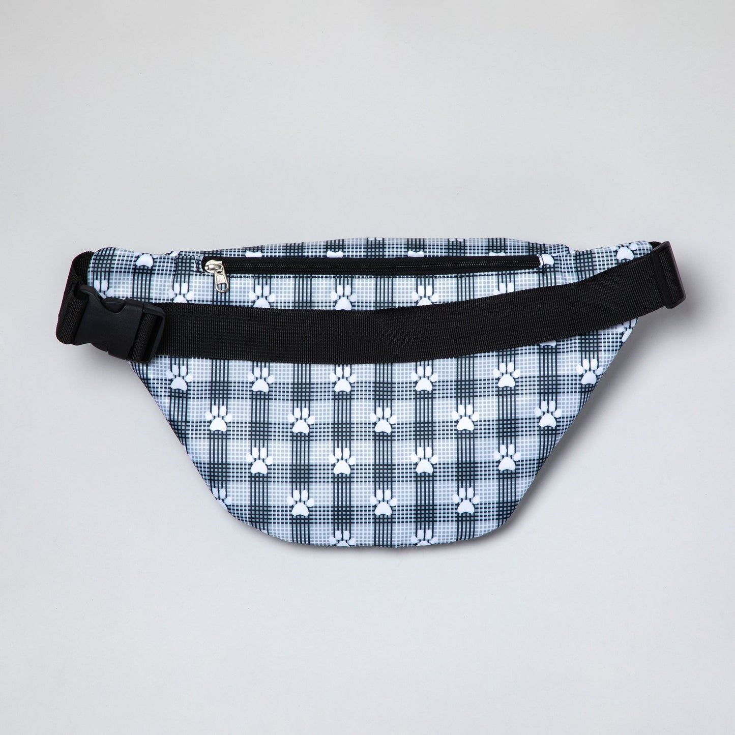 Plaid Paw Print Large Fanny Pack with 3 Zippered Pockets