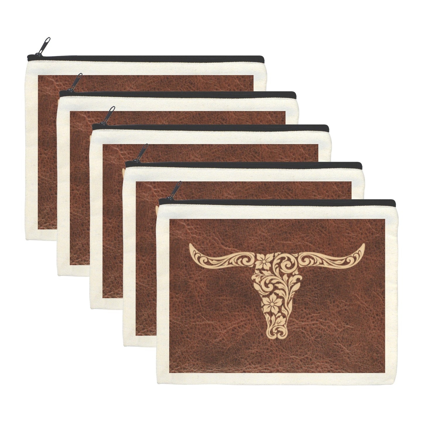 Baha Ranch Tooled Longhorn Set of 5 bags Cosmetic Bag Made in America
