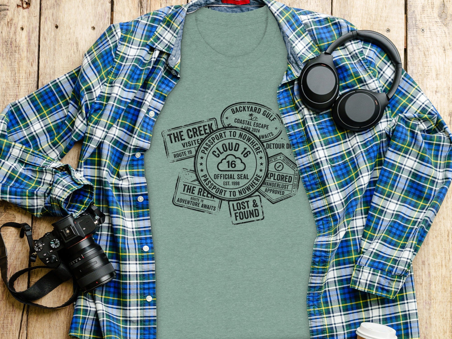 Rugged Wanderlust Passport Stamp Graphic Wilderness Shirt