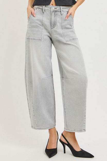 RISEN Slouchy Cropped Barrel Gray Denim Jeans