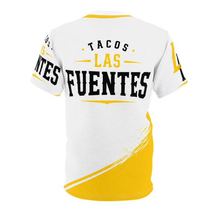T-Shirt — Las Fuentes Tacos Logo Tee (White & Yellow Brushstroke)