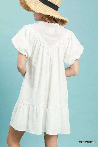 Umgee Flutter Sleeve Tassel Tie Ruffle Hem Mini Dress