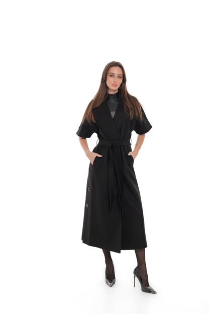 Evelyn Structured Short-Sleeve Coat in Black