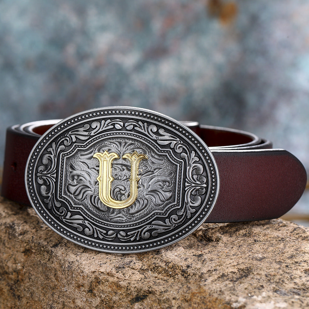 Tang Grass Pattern Letter A-Z Belt Buckle Head