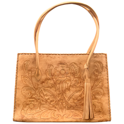 The Amy| Hand-Tooled Leather Tote Bag