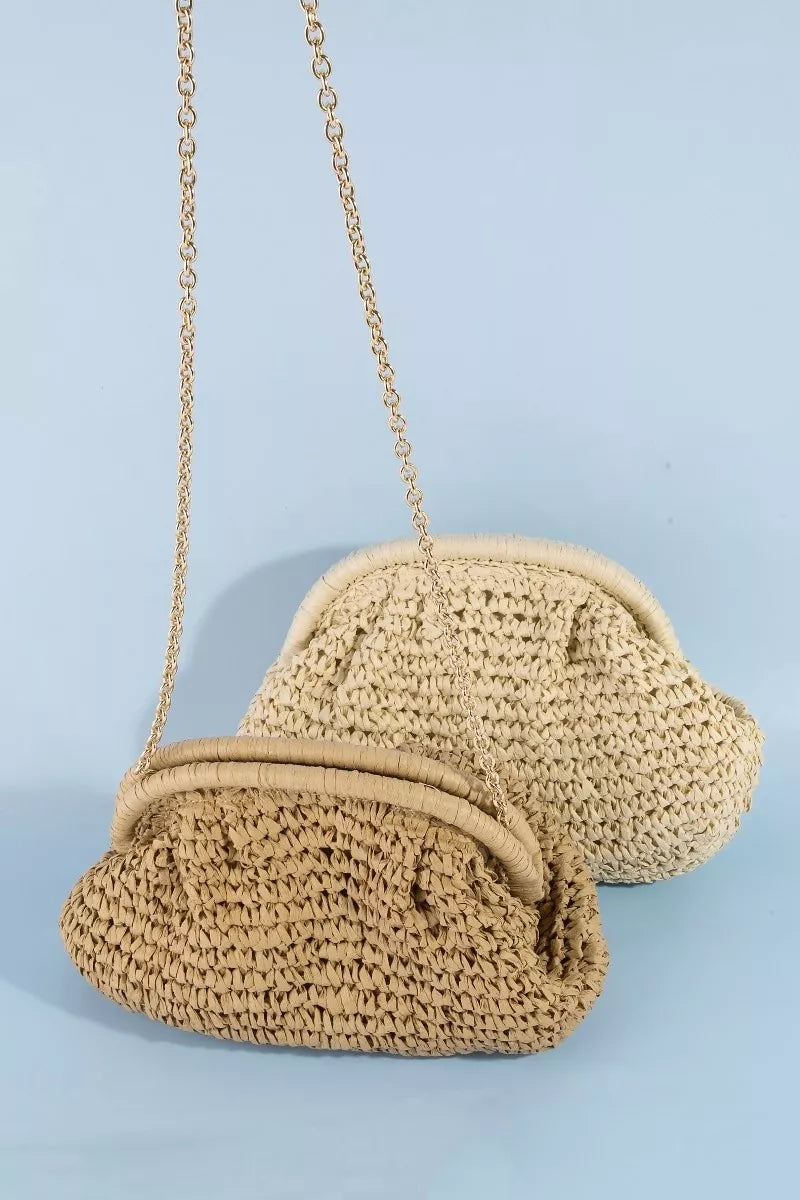 Fame Woven Raffia Frame Shoulder Bag