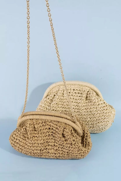 Fame Woven Raffia Frame Shoulder Bag