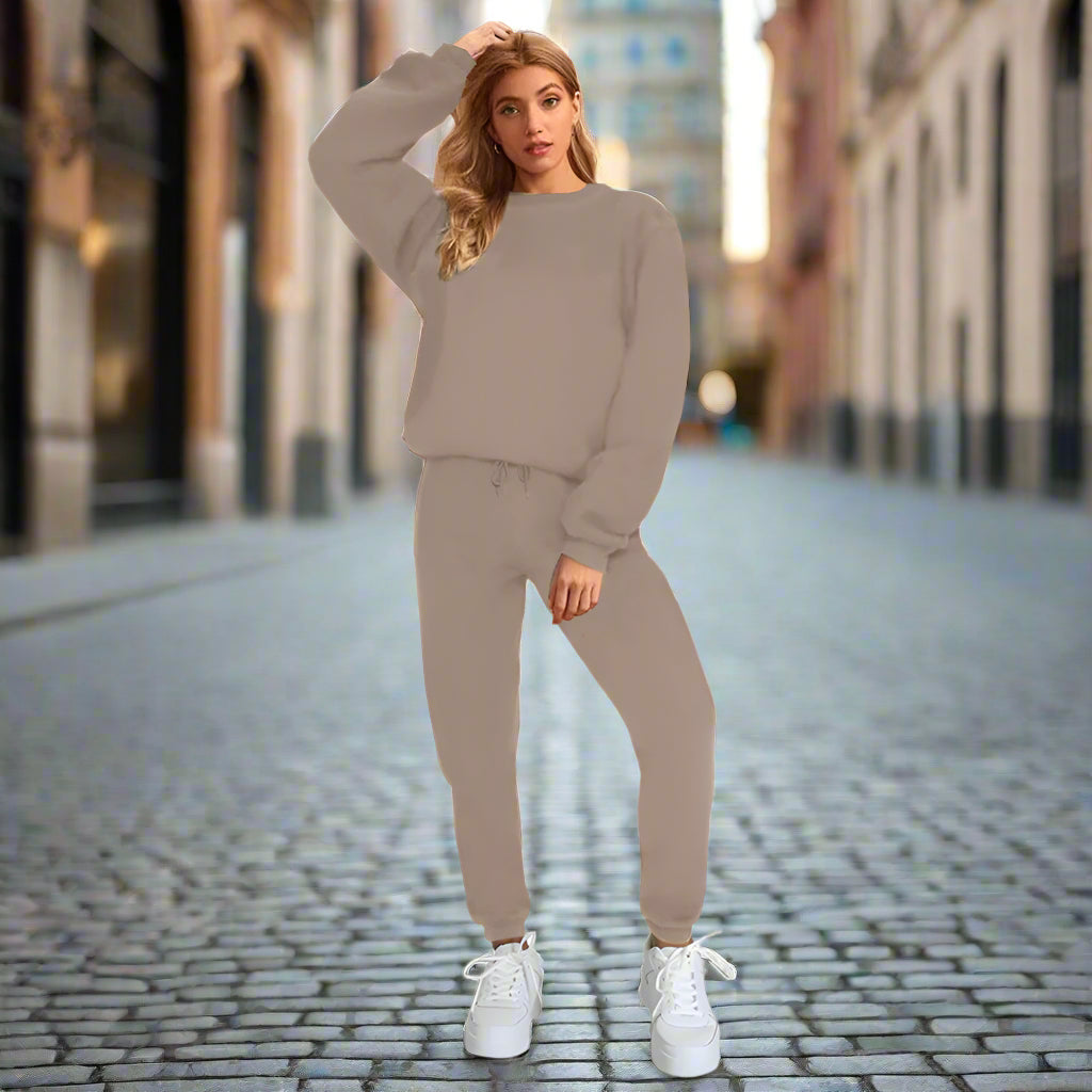 👚 Women's Solid Color Round Neck Pullover Sweatshirt & Pants Set