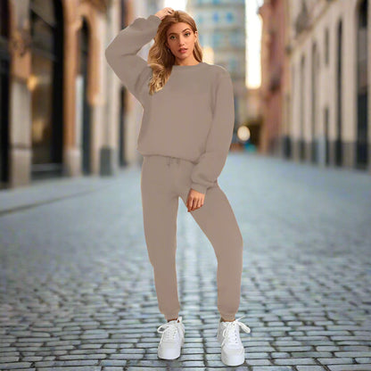 👚 Women's Solid Color Round Neck Pullover Sweatshirt & Pants Set