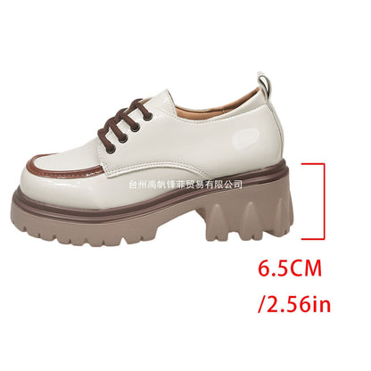Women's Lace-Up Chunky Heel Shoes – Height-Increasing Vintage Round Toe