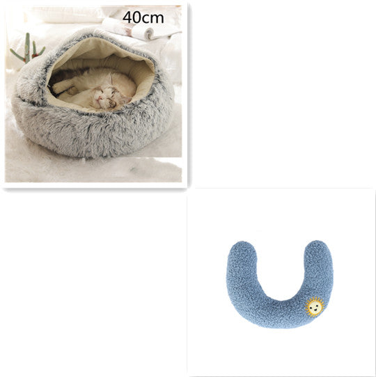 2-in-1 Round Plush Pet Bed for Dogs & Cats — Warm Winter House