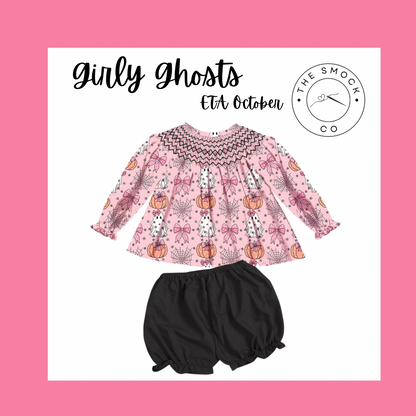 Girly Ghosts Bishop Smocked Bloomer Set