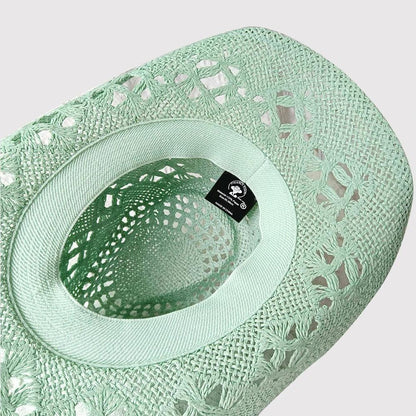 Melesh Western Women's Mint Green Cowboy Hat Straw Cowboy Hat Plasticity Strong Wide Brim Sunshine Beach Western Cowboy Hat