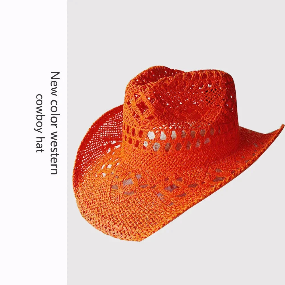 Melesh Western Women's Mint Green Cowboy Hat Straw Cowboy Hat Plasticity Strong Wide Brim Sunshine Beach Western Cowboy Hat