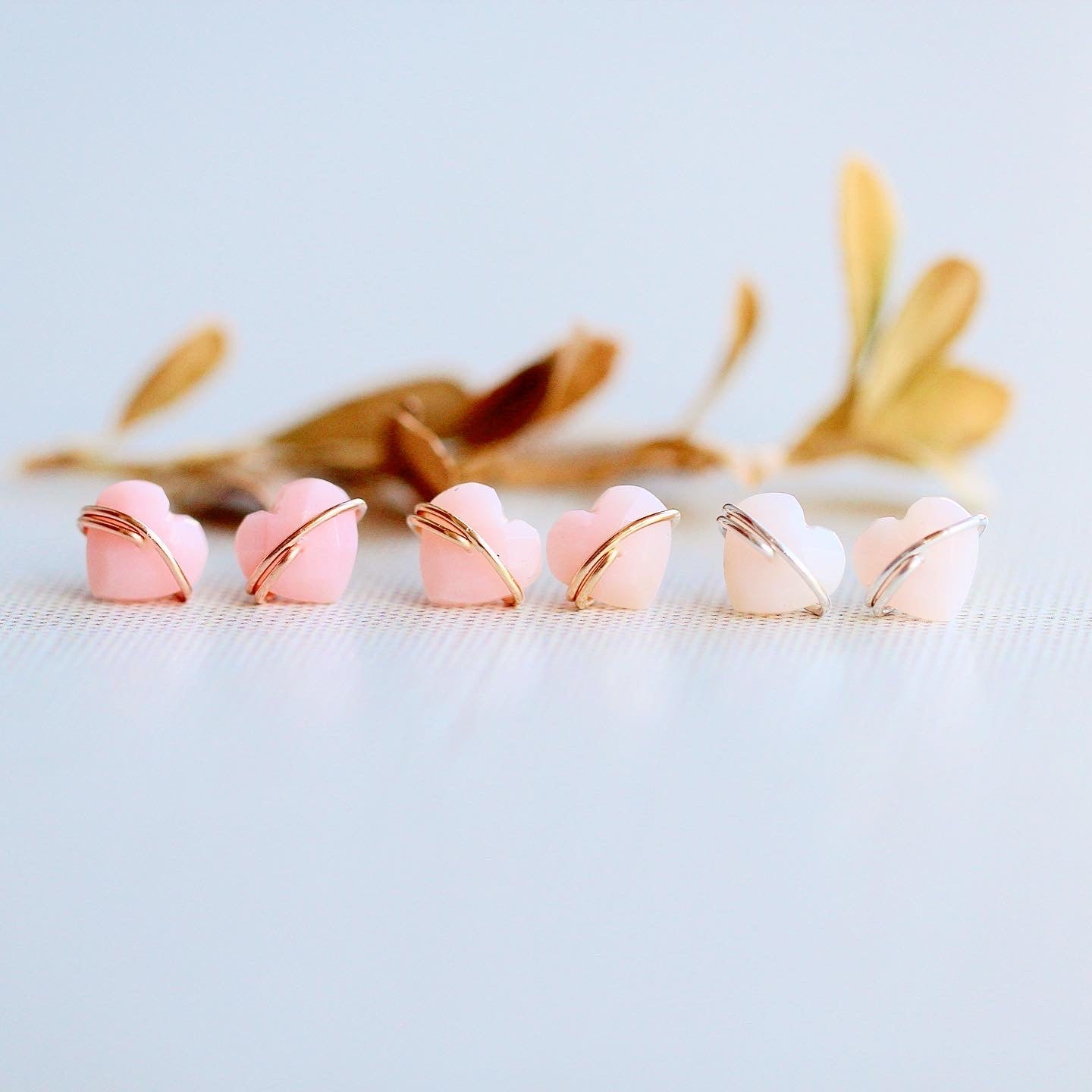 Heart Studs - Pink Opal