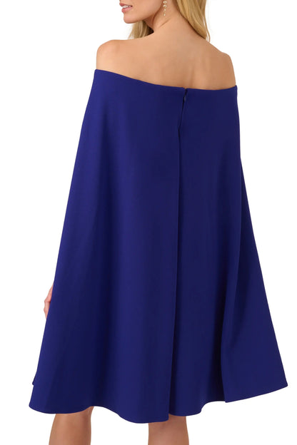Adrianna Papell Off Shoulder Cape Sheath Crepe Dress (Plus Size)
