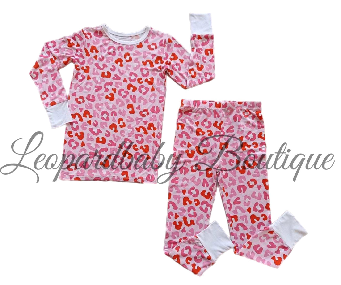 Pink leopard Two Piece Bamboo Pj