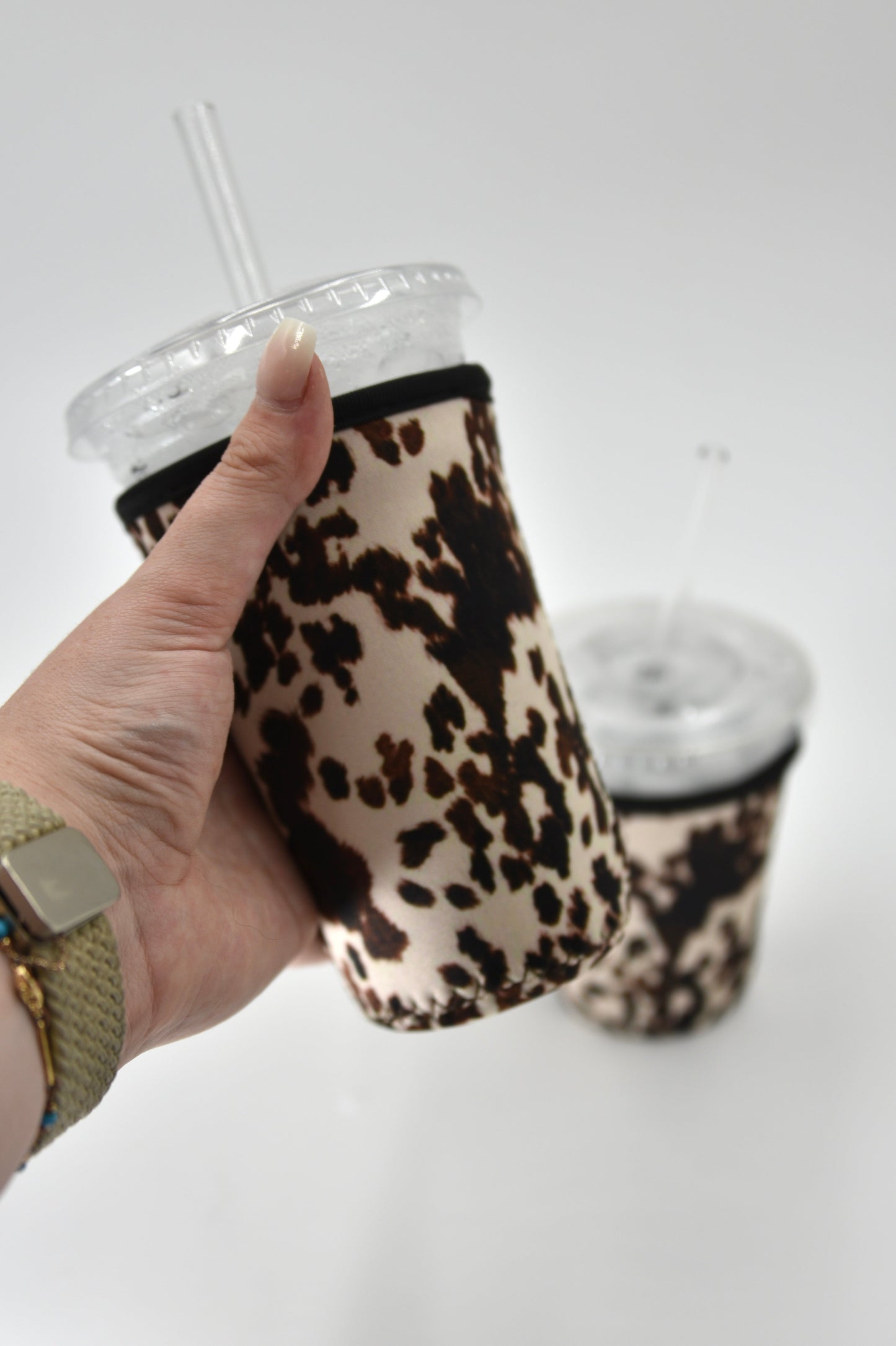 Cow Print Coffee Sleeve | Reusable Neoprene Iced Coffee Cup Cover (16–24oz)