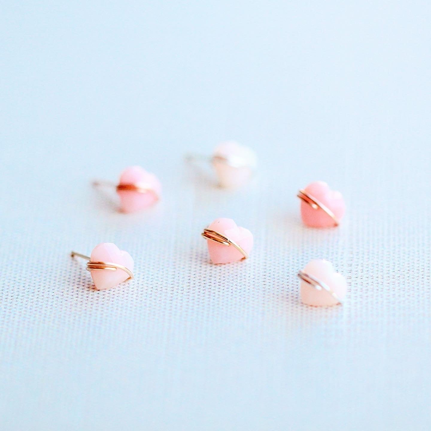 Heart Studs - Pink Opal