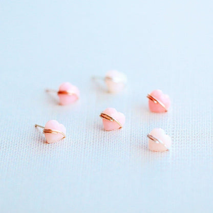 Heart Studs - Pink Opal