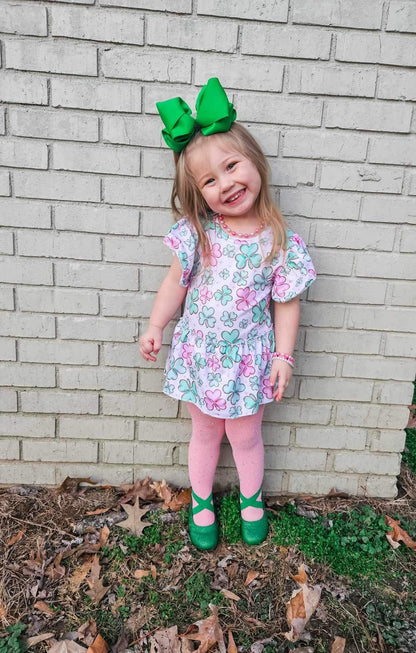 Pink clover skirted romper