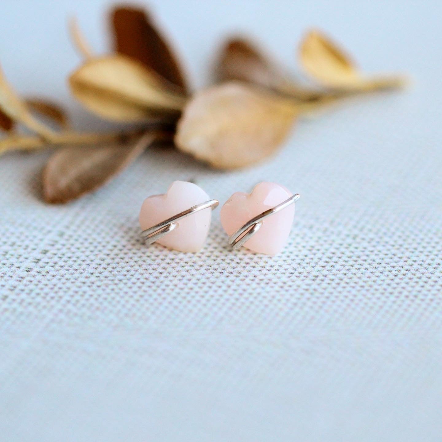 Heart Studs - Pink Opal