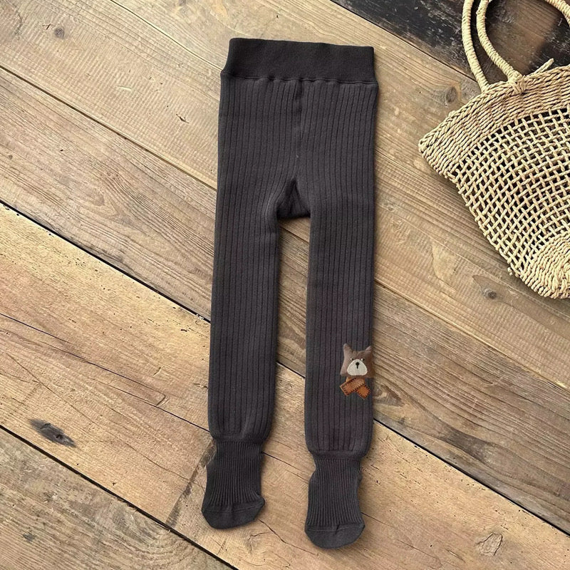 Fleece-Lined Ribbed Footed Leggings – Thermal Winter Toddler & Baby Pants