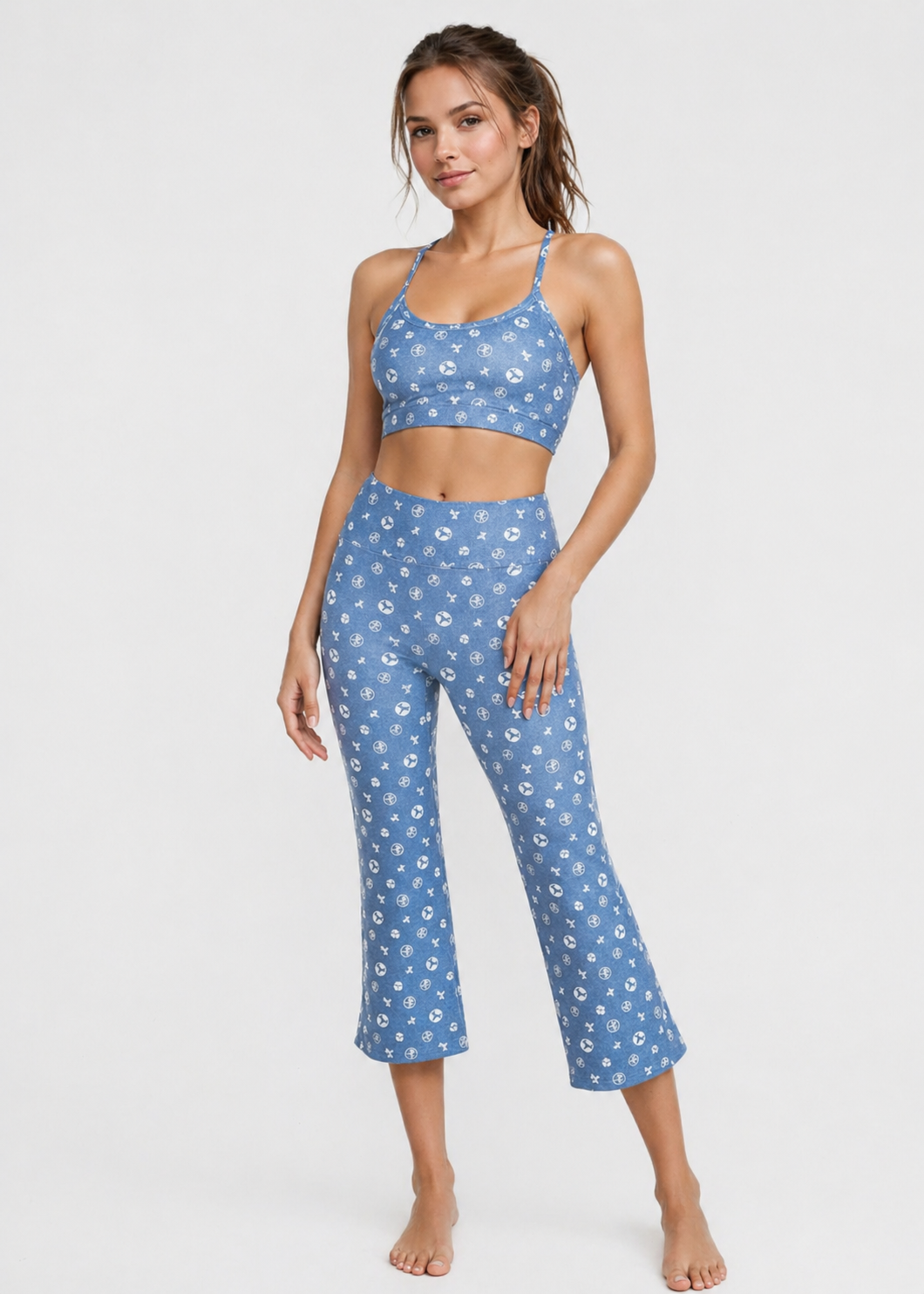 Trophy Yoga Logo Denim Crop Flare Leggings