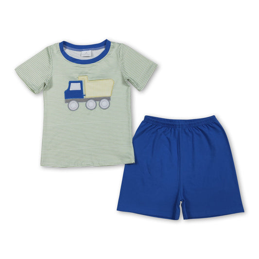 Stripe constructions embroidery top shorts boys outfits
