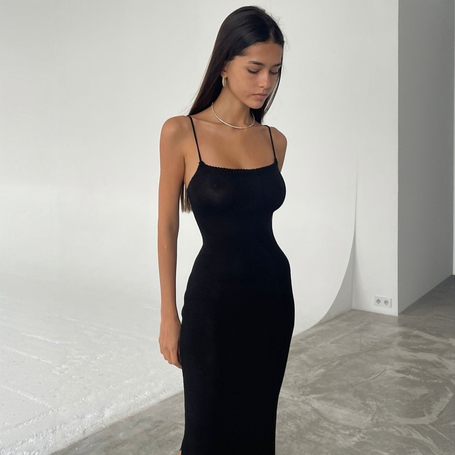 Bare Muse Black Cloud-Knit Maxi Dress