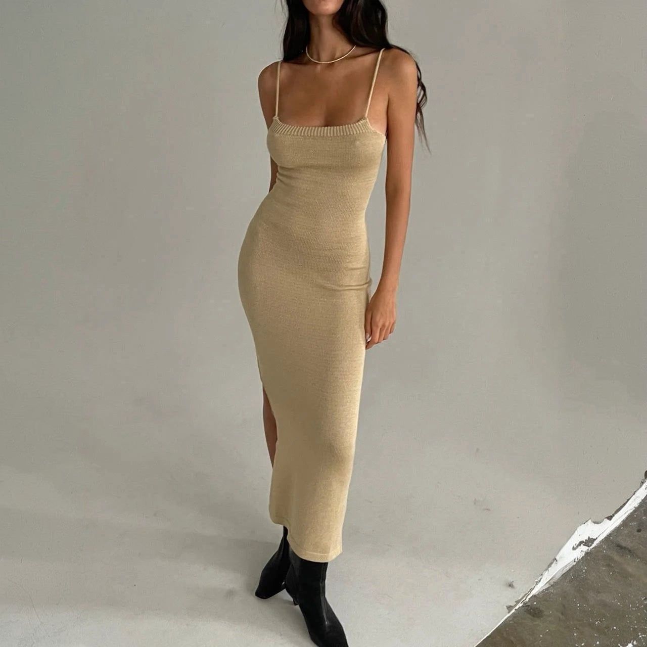 Bare Muse Khaki Cloud-Knit Maxi Dress