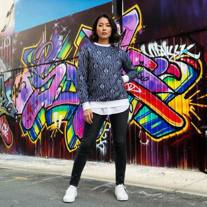 Blue All Over Print Designer Monogram Pullover