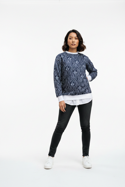 Blue All Over Print Designer Monogram Pullover