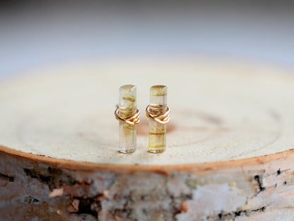 Birch Studs - Rutilated Quartz