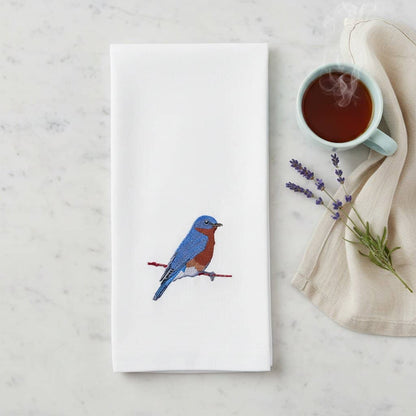 Bird Embroidered Cotton Tea Towels - Handmade Kitchen Gift