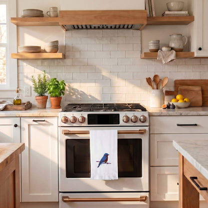 Bird Embroidered Cotton Tea Towels - Handmade Kitchen Gift