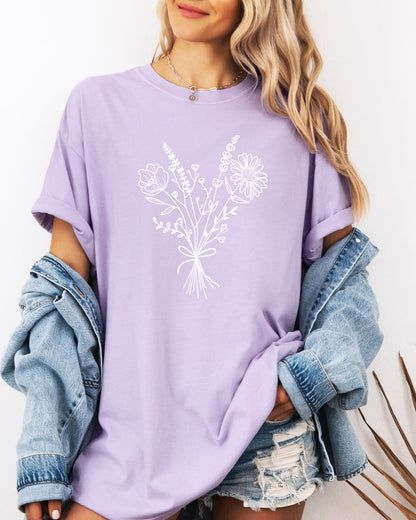 Botanical Bouquet Wildflowers Plant Nature Garment Dyed T Shirt