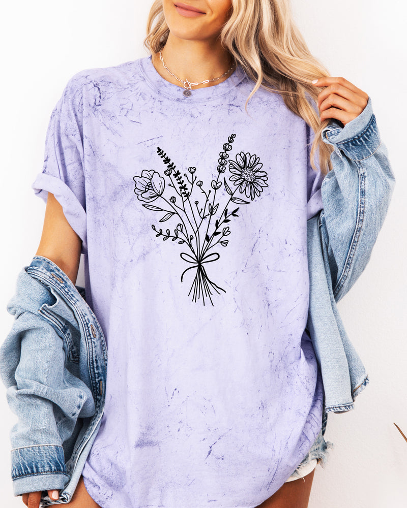 Botanical Bouquet Wildflowers Plant Nature Garment Dyed T Shirt