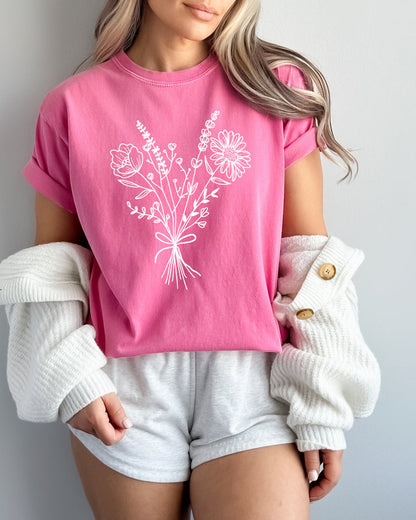 Botanical Bouquet Wildflowers Plant Nature Garment Dyed T Shirt