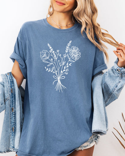 Botanical Bouquet Wildflowers Plant Nature Garment Dyed T Shirt