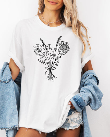 Botanical Bouquet Wildflowers Plant Nature Garment Dyed T Shirt