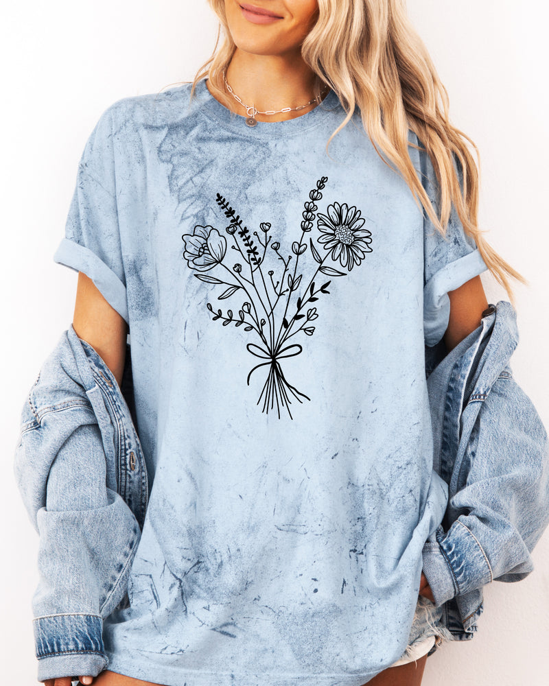 Botanical Bouquet Wildflowers Plant Nature Garment Dyed T Shirt