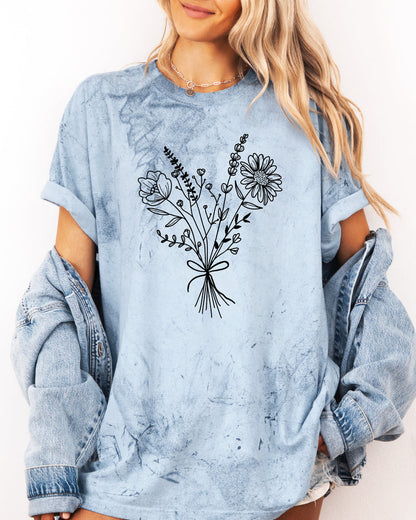 Botanical Bouquet Wildflowers Plant Nature Garment Dyed T Shirt