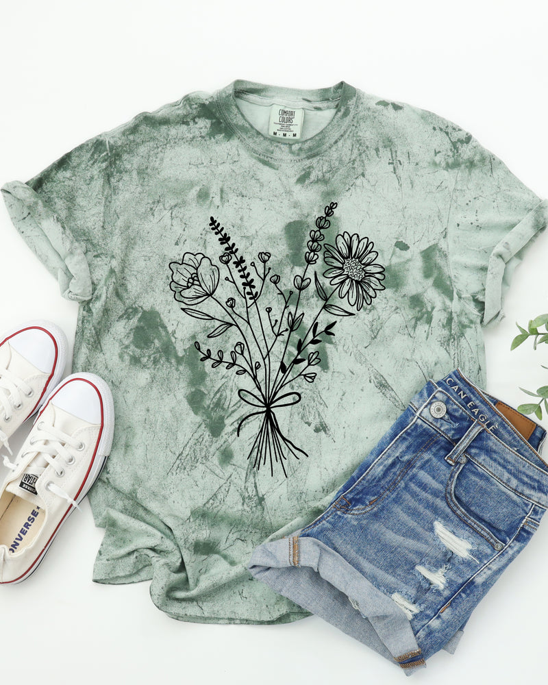 Botanical Bouquet Wildflowers Plant Nature Garment Dyed T Shirt